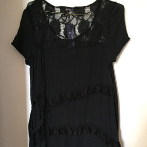 Black lace detail tunic dress with pocket